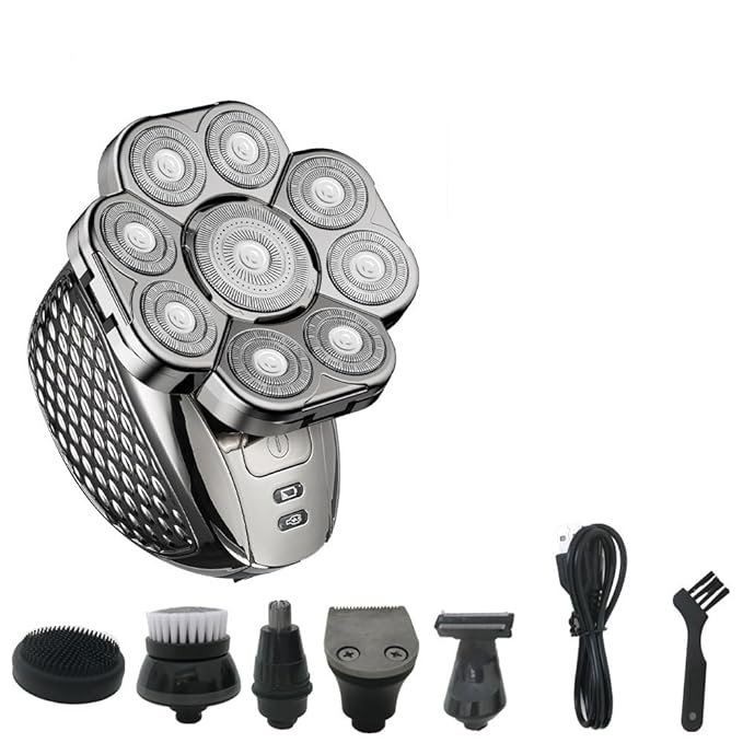Head Shavers for Bald Men 6 In 1 Men's Bald Head Electric Shaver 9 Blades Floating Heads Beard Nose Ear Hair Trimmer Clipper Facial Brush Rechargeable Razor