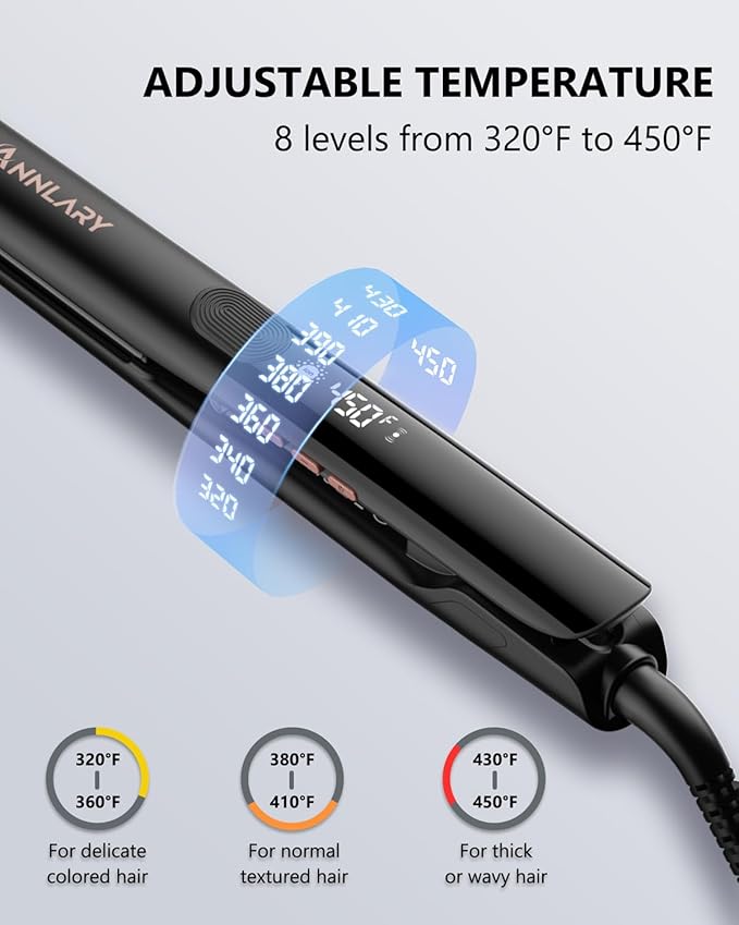 Hair Straightener 1 Inch Flat Iron and Curler 2 in 1 Titanium Ceramic Ionic Dual Voltage Straightener with Heat-Resistant Silicone for Less Frizz Shinier &amp Smoother