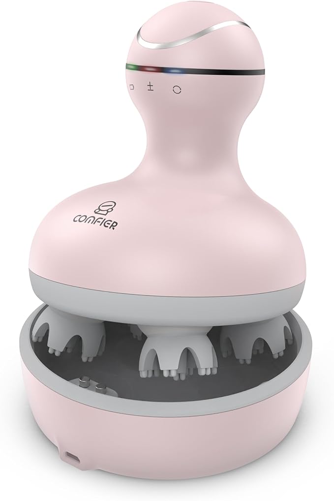 COMFIER Scalp Massager for Hair Growth Waterproof &amp Full Body Kneading 84 Massage Nodes Handheld Head Scratcher Cat Massager Pink