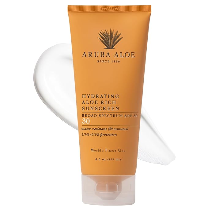 Aruba Aloe Hydrating Aloe Rich Sunscreen SPF 30 - Broad-Spectrum UVA/UVB Sunblock Lotion - Lightweight Water-Resistant Non-Greasy Sun Protection for Face and Body - 6 oz