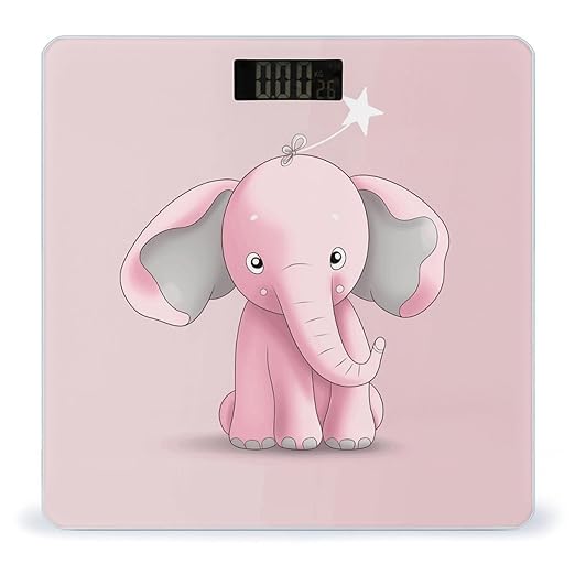 Pink Elephant Weight ScaleClear LED Display Bathroom Digital Weighing ScaleTempered Glass Digital Bathroom Scale for Body Weight Capacity Up to 400 Lbs