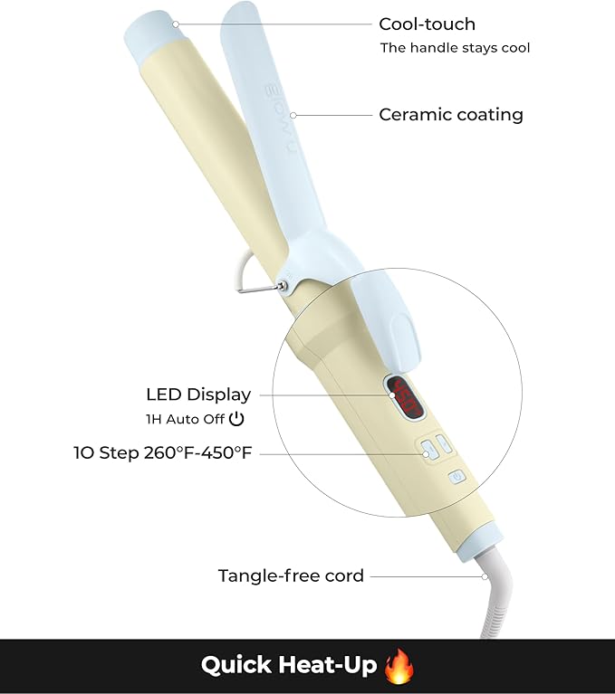 Curling Iron 1 1/2 Inch - 7.3 Long Barrel Ceramic Hair Curler for Blowout Beach Waves - Curling Wand Designed for Long Hair - Marshmallow