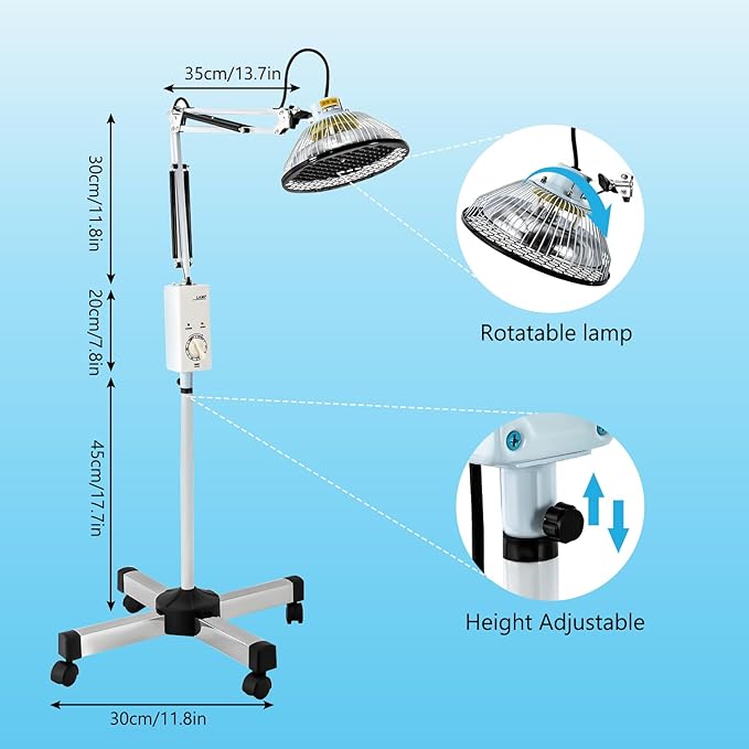 250W 110V Acupuncture Mineral Lamp Infrared Lamp for Body Face Pain Adjustable Circulation Pain Relief Heating Device Red Light Infrared Light for Body Face Black&ampWhite