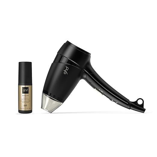 ghd Flight+ Travel Hair Dryer Power Couple ― 1300w Lightweight Powerful and Compact Blow Dryer (Black) with Bodyguard Travel Heat Protection Spray for Hair (1.7 fl. oz.)