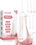 Water Dental Flosser Cordless for Teeth - Nicwell 4 Modes Dental Oral Irrigator Portable and Rechargeable IPX7 Waterproof Powerful Battery Life Water Teeth Cleaner Picks for Home Travel