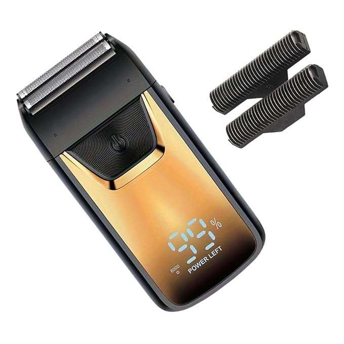 Electric Mini Shaver for Men Beard Trimmer Cordless Hair Remover Trimmer Beard Shaver Face Hair Removal for Camping Traveling black and gold