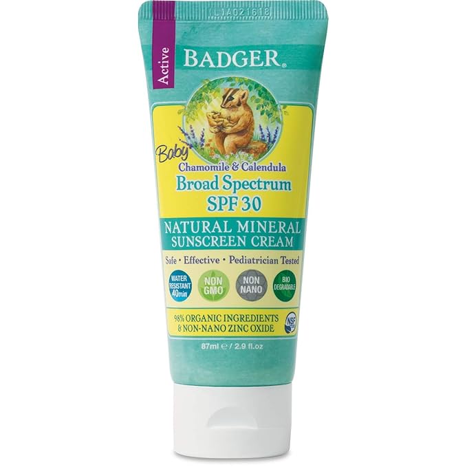 Badger - SPF 30 Baby SunscreenCream with Zinc Oxide - Broad Spectrum &amp Water Resistant Reef Safe Sunscreen Natural Mineral Sunscreen with Organic Ingredients 2.9 fl oz