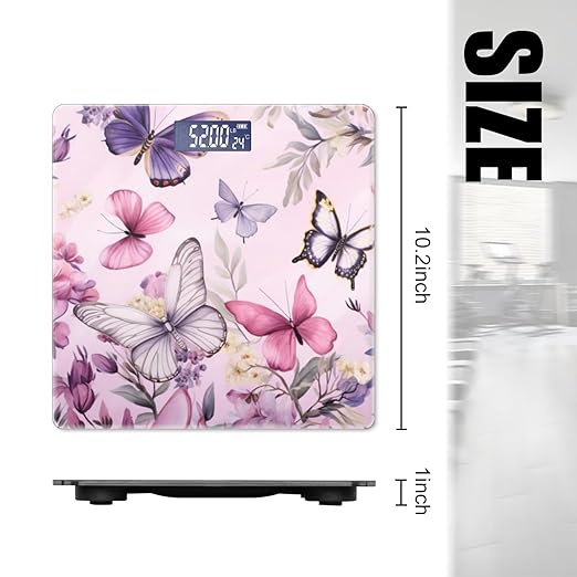 Digital Scale for Body Weight Highly Precision Bathroom Weight Scale 400 lbs with Backlit Display Personalized Scale for Home-Lavender Butterflies Flying Among Flowers