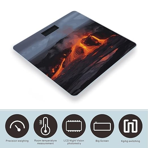 Kilauea Volcano Weight Scale Digital Electronic Scales Bathroom Scale Larg LCD Backlight Display High Precisio MeasurementsTempered Glass