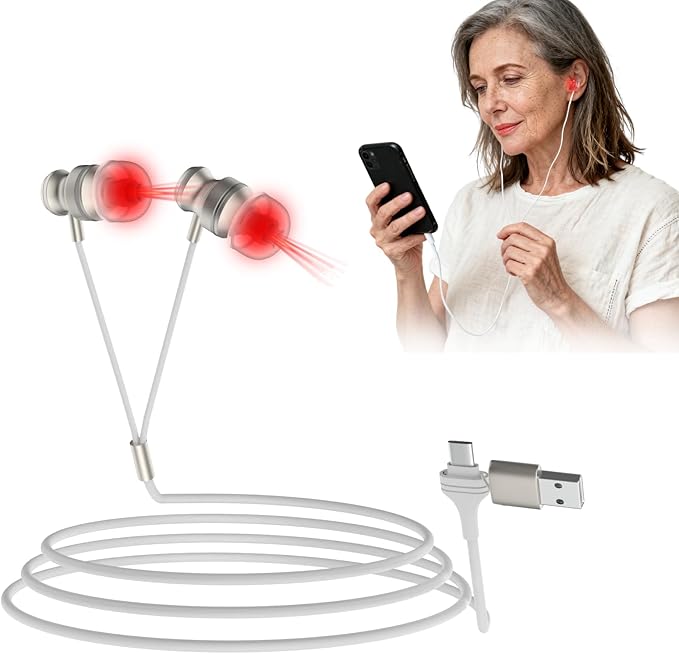 Red Light Therapy for Ears 650NM Red Light Earbuds Portable USB and Type-C Dual-Use Ear Wellness Device with Storage Case and Soft Silicone Tips