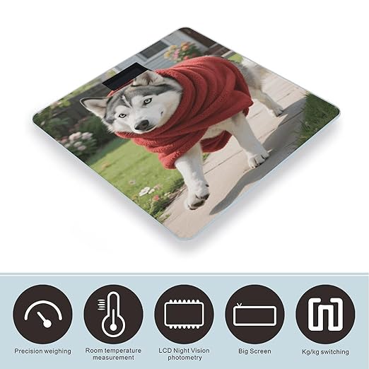 Funny Husky Weight Scale Large Digital Bathroom Scales with Bright LED Display Non Slip Digital Scale and Step On Fashion Weighing Machine for Body