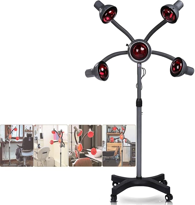 5 Head Infrared Heat Lamp Salon Hair Dryer Color Processor Adjusting Angle Hair Steamer for Salon Styling Perming Dryer Salon Heat Lamp Grey