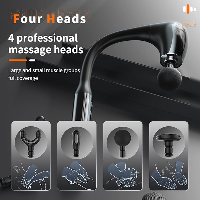 Massage Gun Upgraded Extension Handle for Deep Massage of The Back to Relieve Deep Tissue Pain in The Muscles Four Massage Heads &ampFive Adjustable speeds Fitness Person Friendly