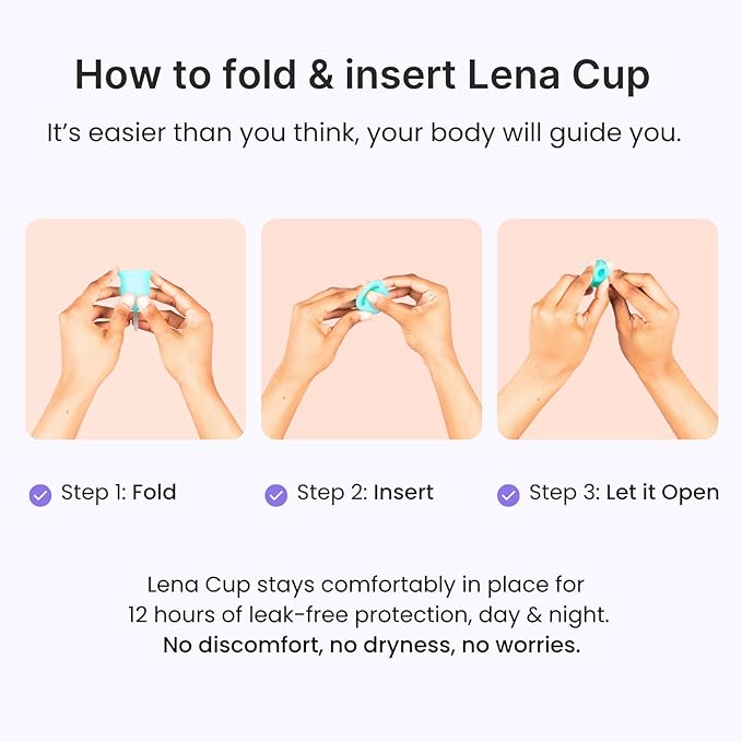 Lena Menstrual Cup Original - Soft Medical-Grade Silicone Period Cups for Women Heavy Flow Reusable and Comfortable 12-Hour Leak-Free Protection Beginner-Friendly Feminine Care - Large Turquoise