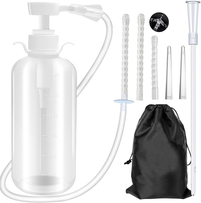 600ml Feminine Wash Enema Pump Bottle Kit 6Pcs Enema Nozzle Tips for Coffee Colon Cleansing Men Women Anal Vaginal Douche Flush Spray Intimate Shower Irrigator Cleanser Enema Bucket Kit Hand Press
