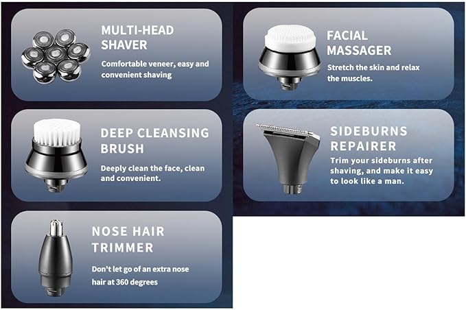 Head Shavers for Bald Men 5 in 1 Multifunctional Electric Head Shaver 7D Waterproof Heads Beard Nose Ear Hair Trimmer Razor Clipper Facial Shaver