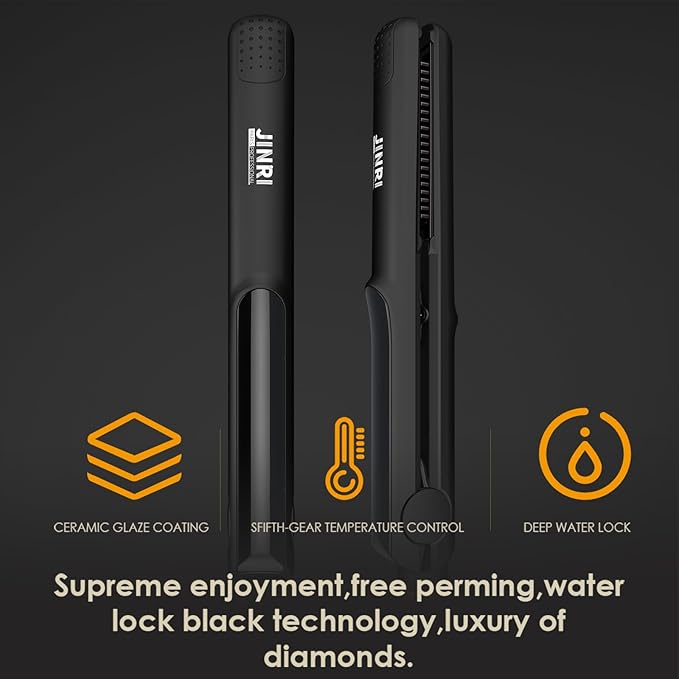 JINRI Professional Salon Flat Iron with 1 Inch Plate Ceramic Tourmaline Ionic Hair Straightener and Curler Auto Shut Off