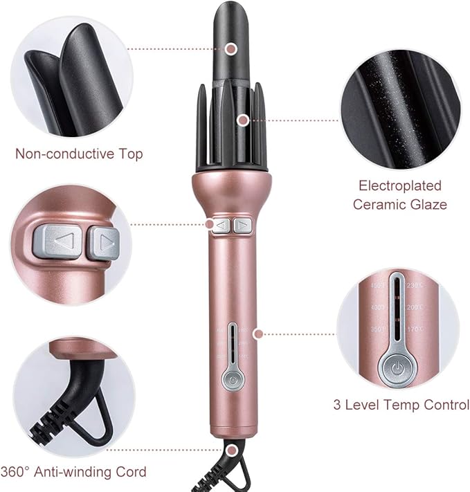360 Rotating Ceramic Curling Wand with Automatic Spin - 1.1 Professional Spiral Beach Waver Iron for Long Hair (Mothers Day Gifts)