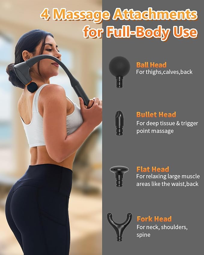 Convertible Massage Gun Deep Tissue for Back Neck Muscle Pain Relief - Electric Handheld Percussion Shoulder Massager Tool with Detachable Long Handle Portable CaseFSA-HSA Eligible