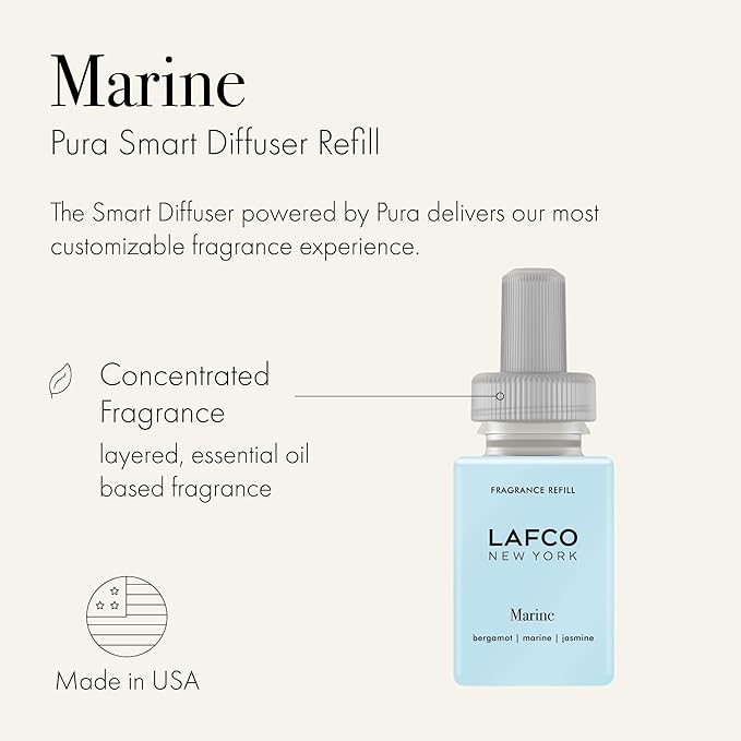 LAFCO New York Pura Smart Device Refill Marine - Pack of 2 - Vial Delivers Up to 2 Weeks of Fragrance Life - Made in the USA
