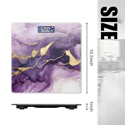 Digital Scale for Body Weight Highly Precision Bathroom Weight Scale 400 lbs with Backlit Display Personalized Scale for Home-Abstract Purple and Gold Marble Background with Golden Veins