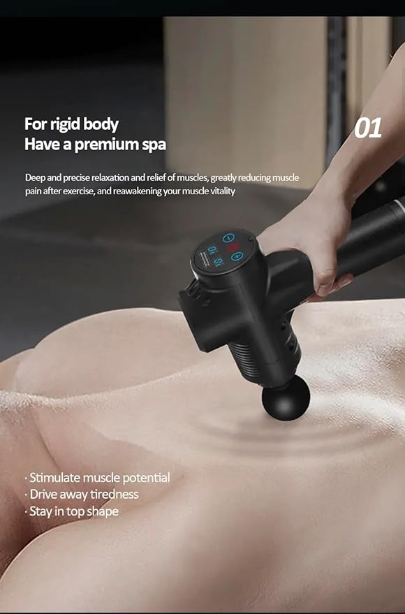 Handleheld Massager Gun 30 Speed Muscle Deep Tissue Fascial Percussion Led Touch Screen Fascia Massage Gun Free Pen (Black)