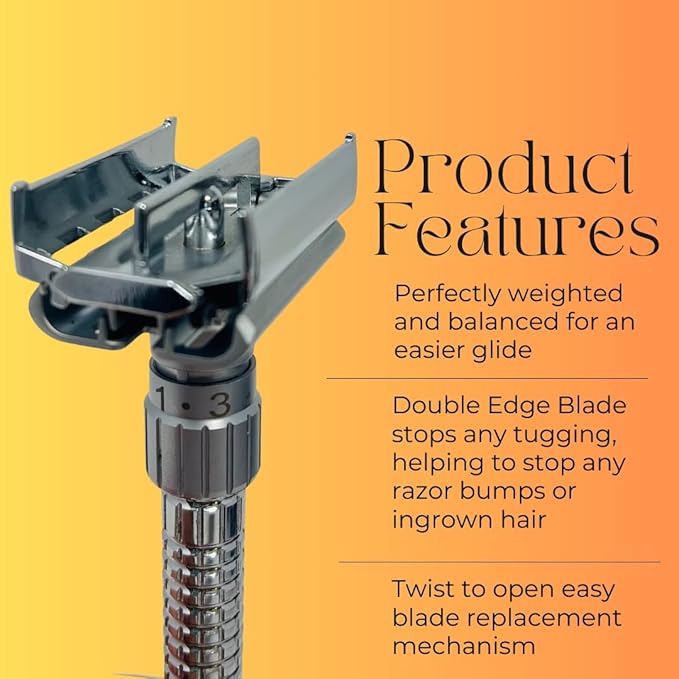 G.B.S Adjustable Double Edge Butterfly Razor Stainless Steel Knurled Handle Ergonomic Non Slip Grip