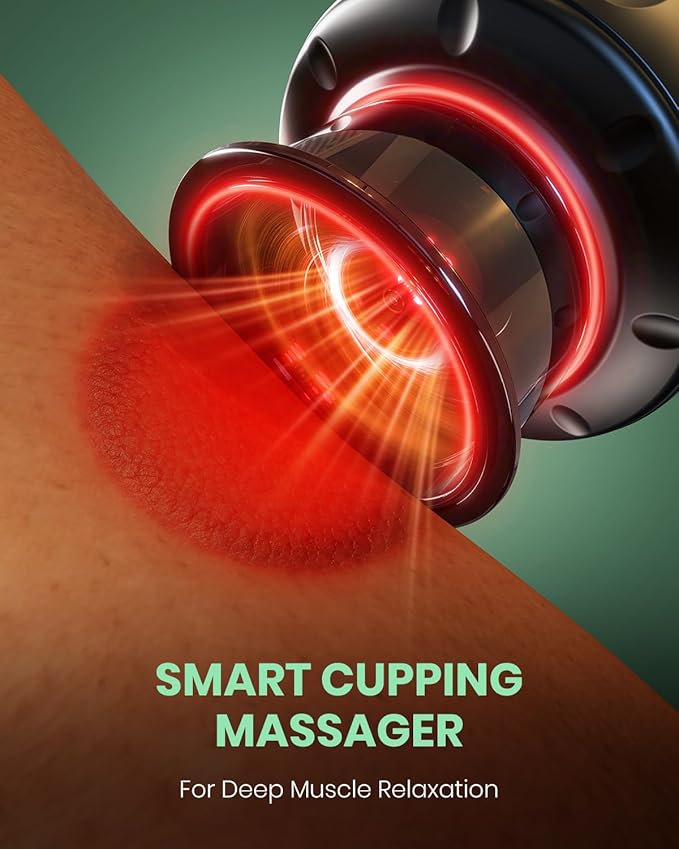 [4 Pack] 5-in-1 Smart Dynamic Cupping Set Electric Cupping Device with Red Light Heated Cupping Massager with 12-Level Suction &amp Heat Cupping Machine for Pain Relief Muscle Soreness Knots Ac