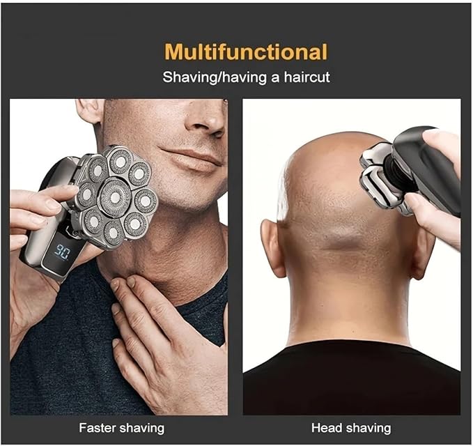 Mens Electric Head Hair Shaver Cordless Rechargeable Rotary Shaver For Bald Head &amp Skull Wet/Dry Waterproof Head Razor For Hair Cutting Ultimate Grooming Tool