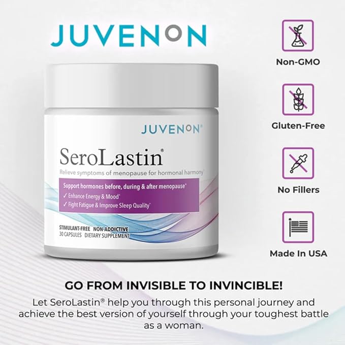 Juvenon Menopause Supplements for Women Mood Support Hot Flashes Relief Peri-Menopausal Support Hormone Balance Promote Calm Energy Clarity Sleep Natural Herbal Supplement (30 Capsules)