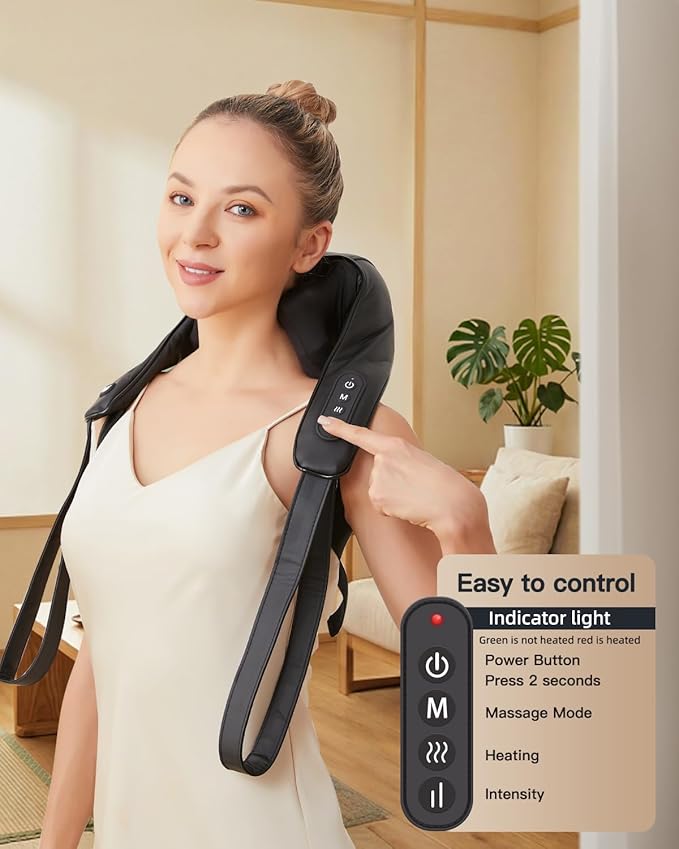 Neck &amp Shoulder Massager with Heat 6D Deep Tissue Shiatsu Kneading for Neck Shoulders &amp Upper Back Hands-Free Relief After Work