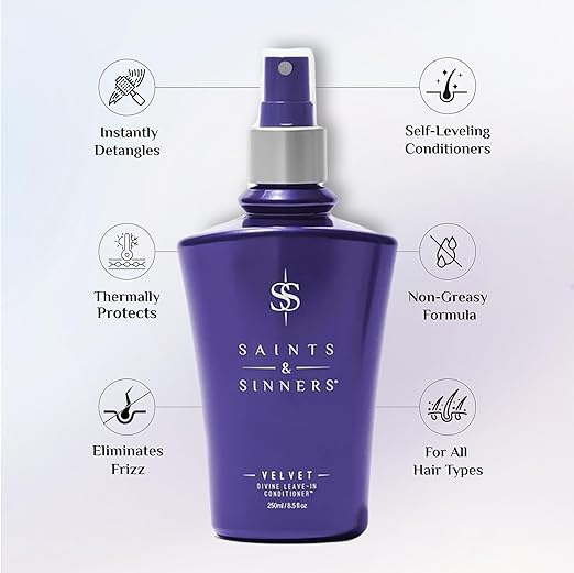 Saints &amp Sinners Velvet Divine Leave-In Moisturizing Conditioner Hair Detangler Spray for ALL TYPES. Helps Dry Dull Frizzy Coarse Tangled Thermally Environmentally Damaged