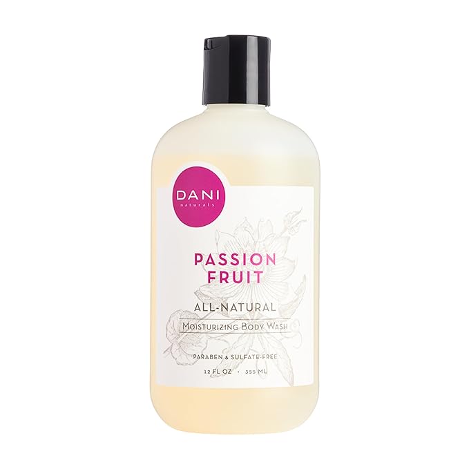 DANI Naturals Moisturizing Body Wash - Sweet Passion Fruit Scent with Organic Aloe Vera &amp Natural Glycerin - Sulfate &amp Paraben-Free Shower Gel - 12 oz - Vegan &amp Cruelty-Free