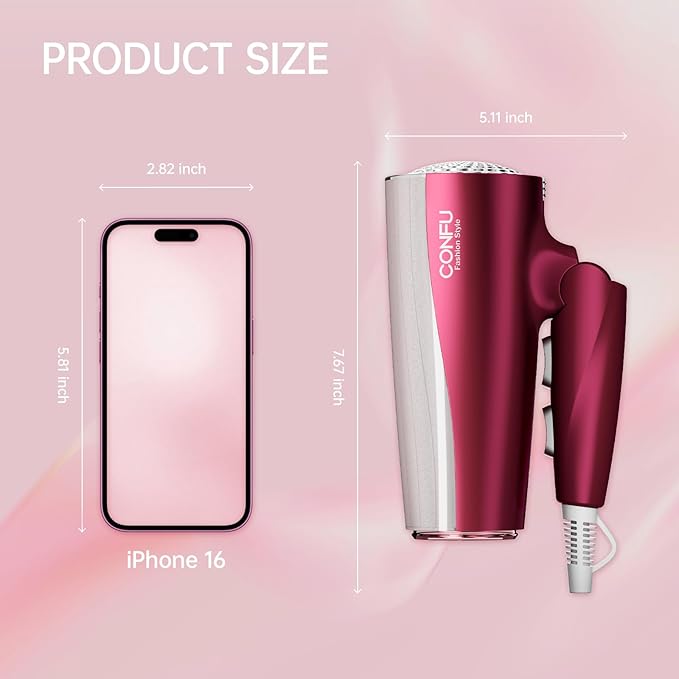 CONFU Professional 1875W Hair Dryer Foldable Blow Dryers Ceramic Tourmaline Hair Dryer Fast Drying Hairdryer with Concentrator 2 Speed and 3 Heat Setting for Curly and Straight Hair