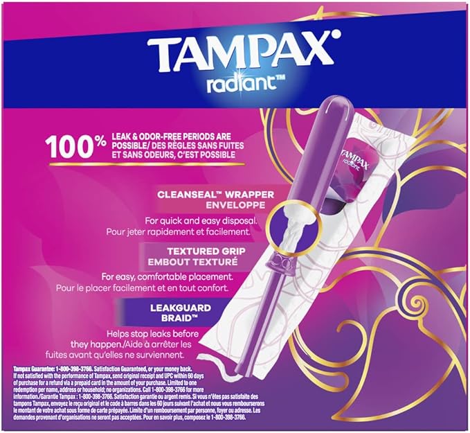 Tampax Radiant Tampons 42 R 2.7X 3/4/ 42ct Pink and Blue (Pack of 2)