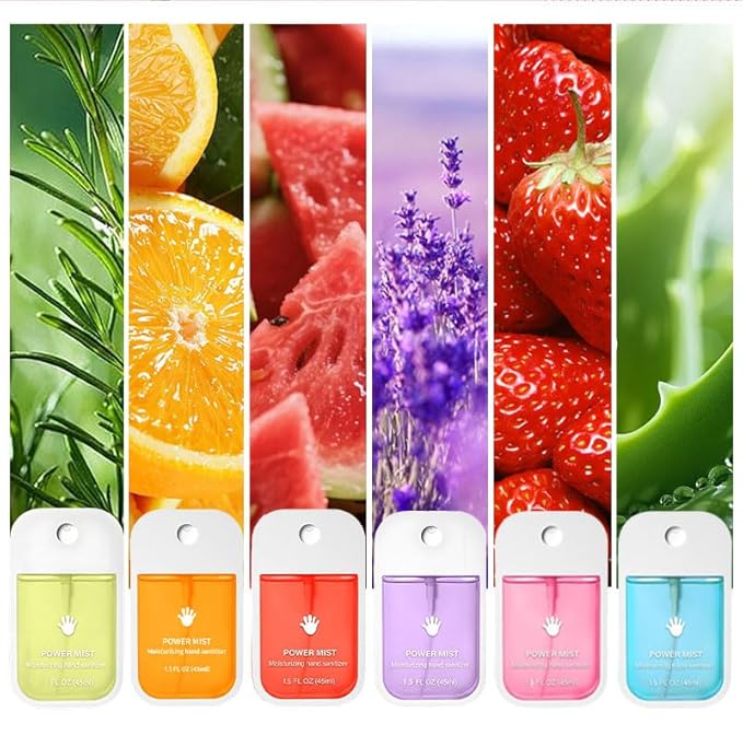 6PCS Hand Sanitizer Spray Pocket Power Mist Hydrating Hand Sanitizers Spray Travel Size Portable Hand Sanitizer Multi-Flavor for Adults and Kids