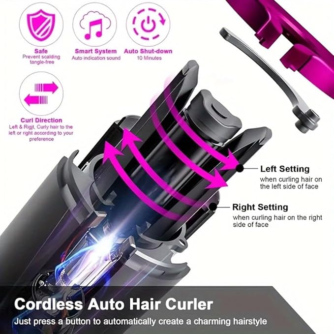 Wireless Portable Curling Iron Automatically Turns Off in Ten Minutes 6-Speed Temperature Adjustment LED Screen Suitable for Long and Short Hair (White)