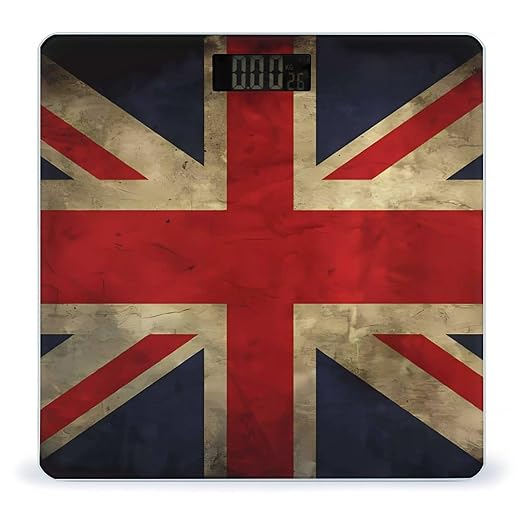 British Flag Scale for Body Weight Safe Rounded Corners Tempered Glass Digital Bathroom Scale LED Display 400lb Capacity Weight Scales with High Precision Sensors