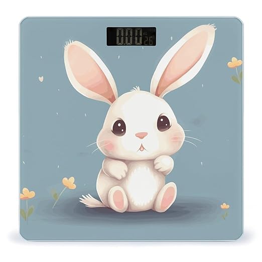 Cartoon Cute Bunny Weight Scale Digital Electronic Scales Bathroom Scale Larg LCD Backlight Display High Precisio MeasurementsTempered Glass