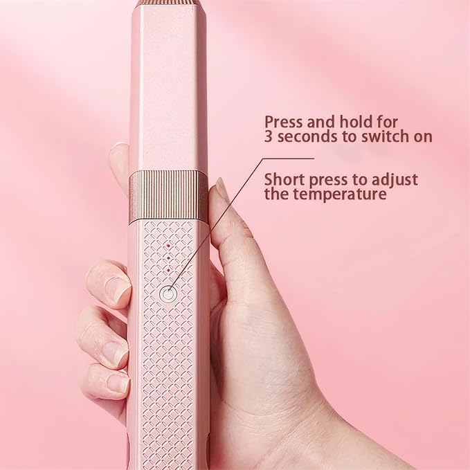 Cordless Hair Straightener 2 in 1 Portable Mini Ceramic Flat Iron and Curler USB-C Rechargeable Travel Straightener Lock in Moisture &amp Shine 3 Levels Adjustable (Pink)