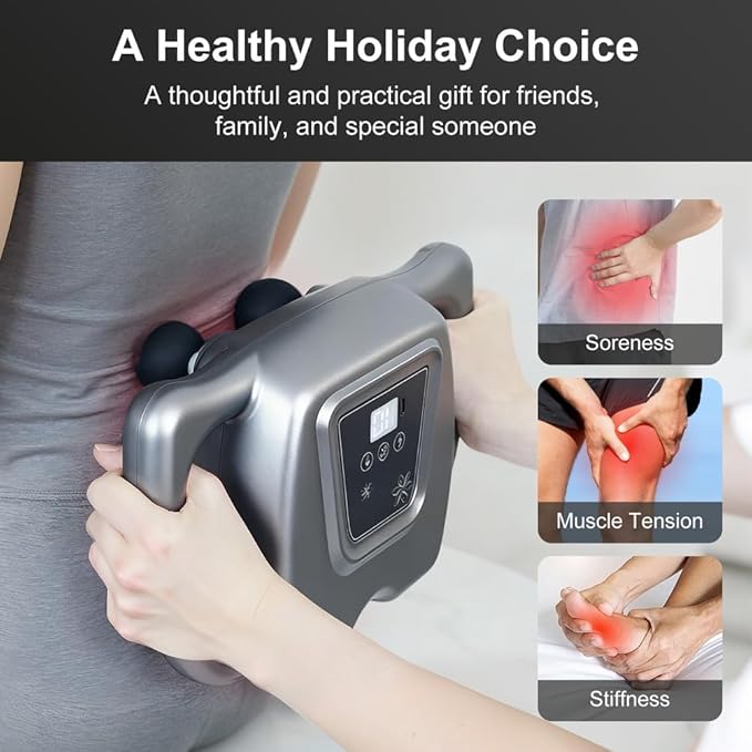 16-Head Massage Gun Deep Tissue Back Massager with 9 Adjustable Intensities &amp 6 Modes Electric Percussion Massager for Back Pain Full Body Muscle Pain ReliefWhite8 Heads