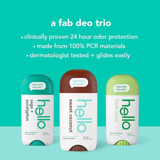 hello Deodorant Variety Pack (Sweet Coconut Fresh Citrus White Sage) &amp Unicorn Sparkle Kids Fluoride Toothpaste