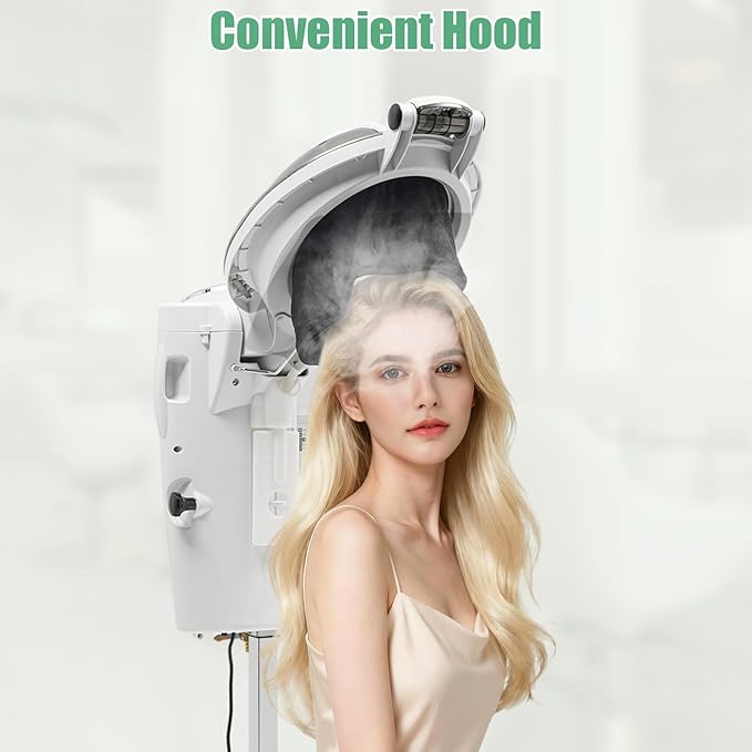 Hair Steamer 700W Professional Steam Mister Hooded with 12 Color Light Adjustable Height Standing Hair Dryer t for Styling Conditioning and Color Treatment White