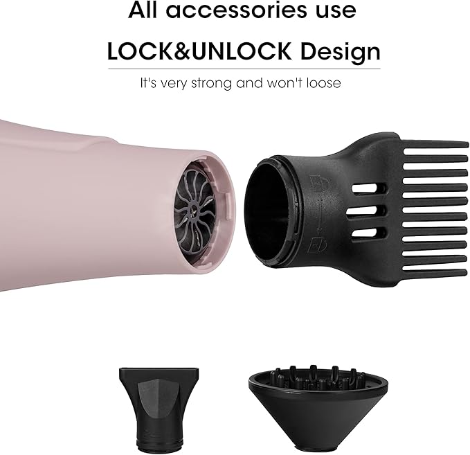Hair Dryer Blow Dryer with Diffuser Brush Comb Attachments Powerful AC Motor for 3c Thick Hair Curly Women Professional Salon Best Hair Dryer(Pink)