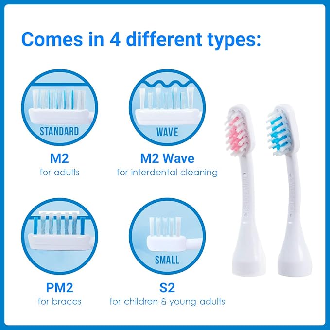 Emmi-dent Metallic/Professional 2-Pin Bristle-Head Attachments - Electric Toothbrush Replacement Heads. Cleans with Ultrasound Waves (Wave 2 Pack)