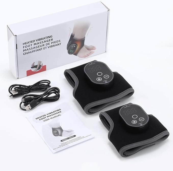 2PCS Cordless Foot and Ankle Massager with Heat Ankle Heating Pads Rechargeable Heated Foot Brace Wrap 3 Vibration and 4 Heating Modes