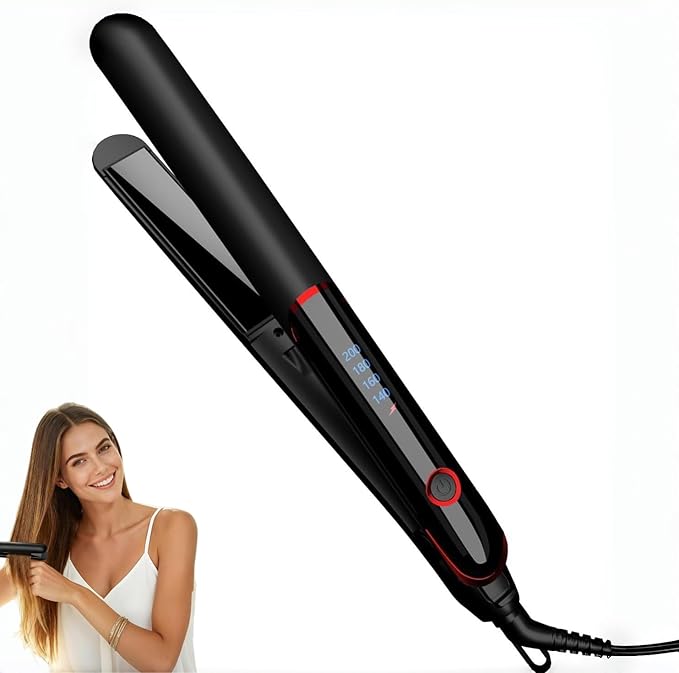 Hair Straightener Flat Iron &amp Curler 2 in 1 Titanium Ceramic Ionic Hair Straightener with 4 Adjustable Heat Curler for Fast Smooth Styling Anti-Frizz Styling Tool