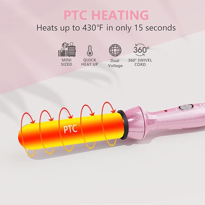 DAN Technology Hair Styling Set Including Travel Hair Dryer Mini Flat Iron and Travel Curling Iron with European Plug Dual Voltage Portable Storage Bag Pink