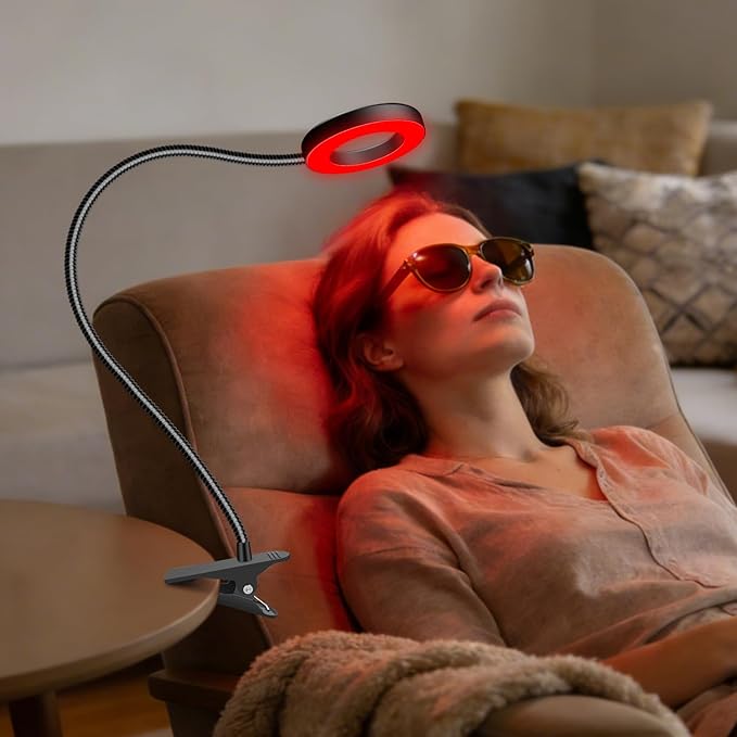 Aumtrly Red Light Therapy for Face and Body Use 660nm Red and 850nm Near Infrared Red Light Therapy Lamp with Clip and Angle Adjustable Small and Portable Suitable for Home or Travel Use Black