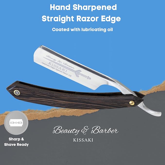 Straight Razor SHAVE READY-Shaving Knife Sharp Steel Cutthroat Straight Edge Blade Vintage Wenge Wood Handle Classic Barber Approved